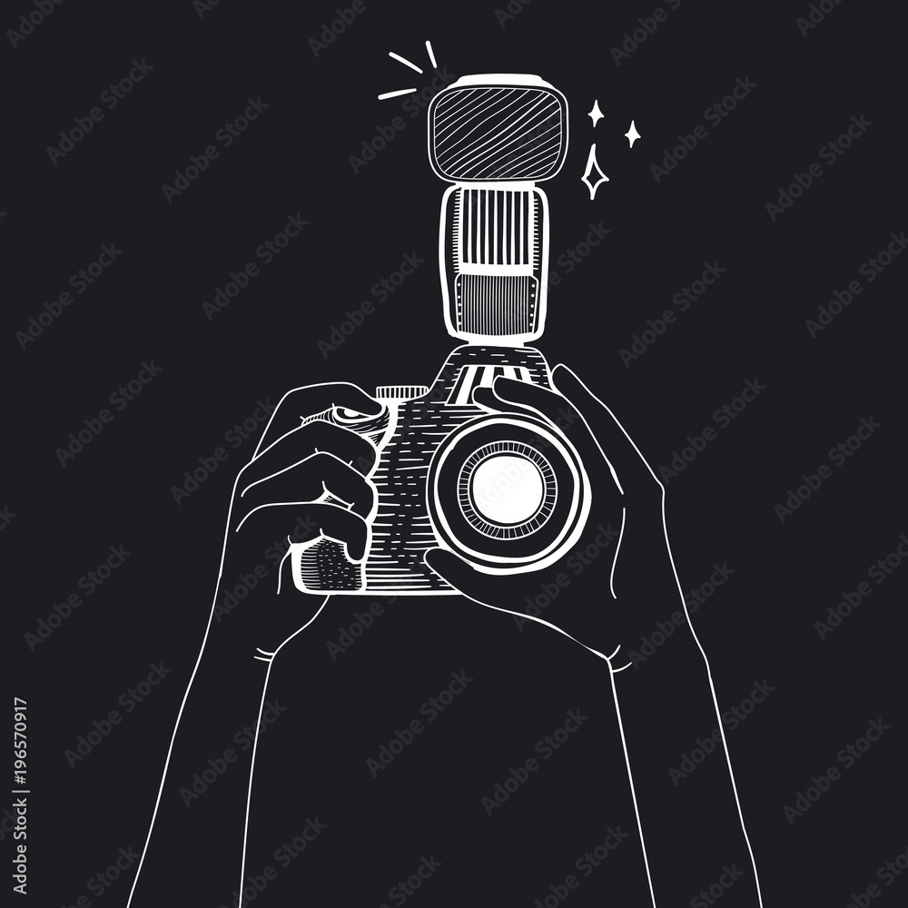 Illustration of hand holding camera