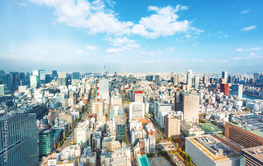 日本东京筑地附近城市景观鸟瞰图