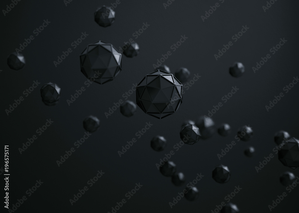 3d rendering of Icosahedron geometric shapes , abstract low key and selected focus background .