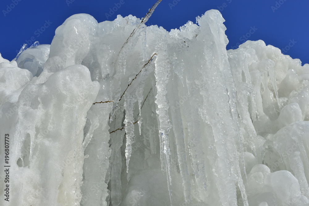 Winter landscape frozen waterfalls