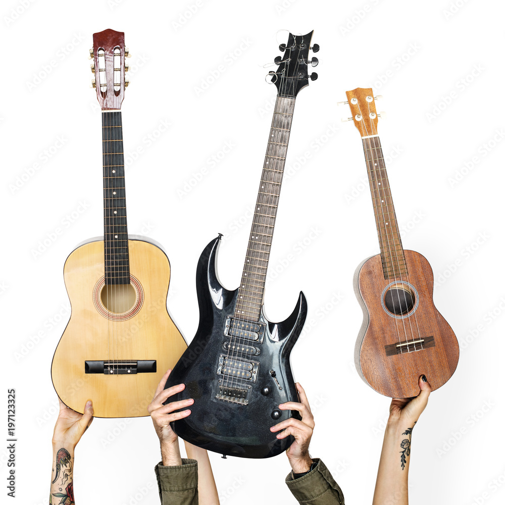 Variation hands holding guitars