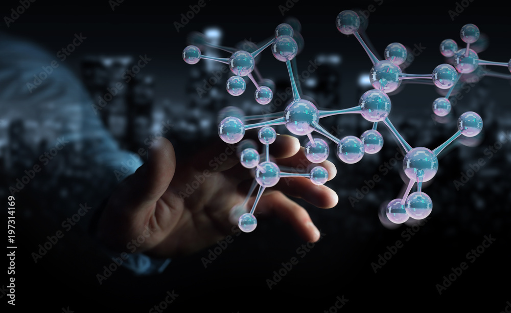 Businessman using modern molecule structure 3D rendering