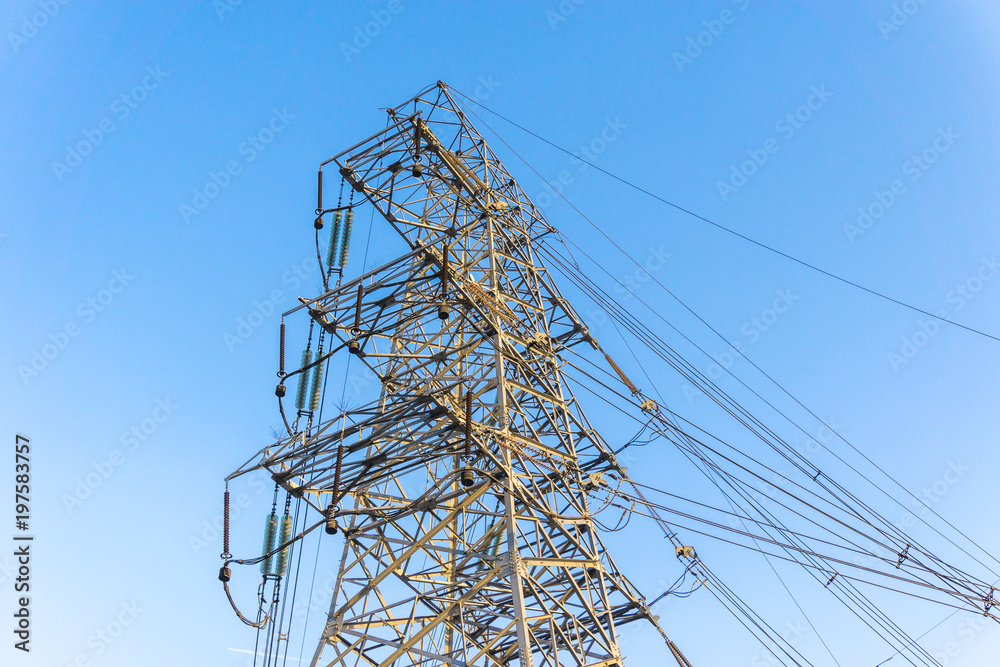 transmission pole with blue sky