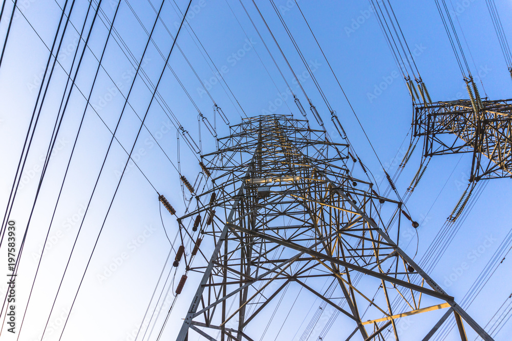 transmission pole with blue sky