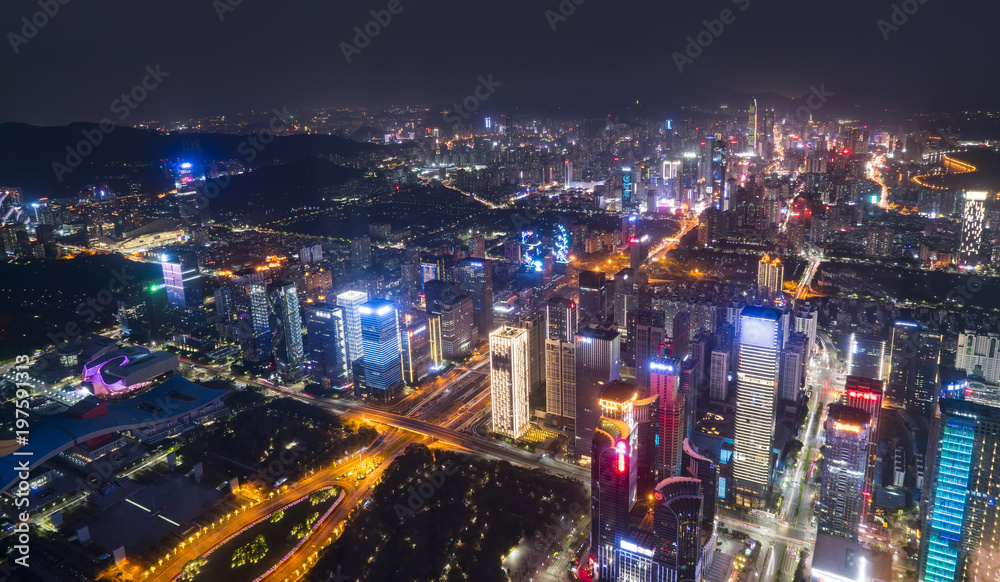 深圳城市建筑景观夜景鸟瞰图