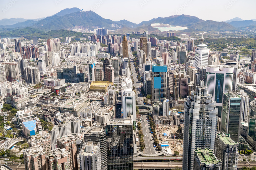 A birds eye view of the urban architectural landscape in Shenzhen