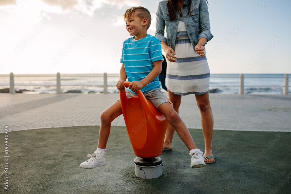 Mother and son on vacation