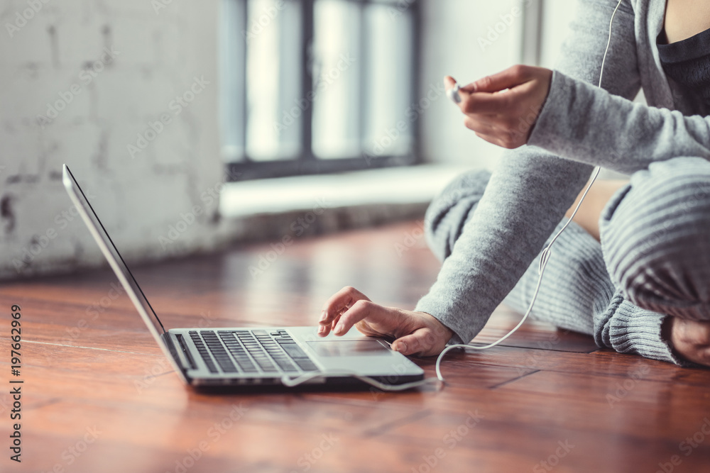 Young woman with laptop closeup