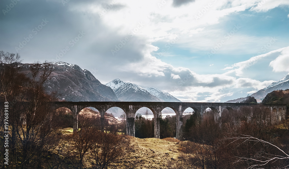 Famous Glenfinnan Viaduct,  Highlands, Scotland, United Kingdom.