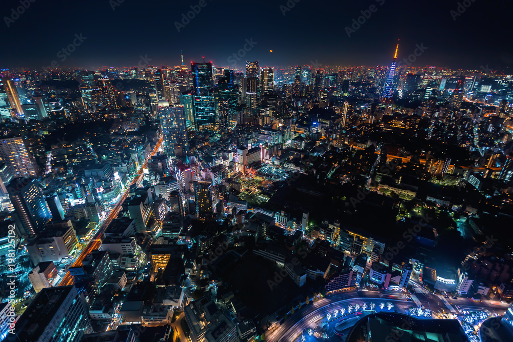 夜晚从六本木山俯瞰日本东京