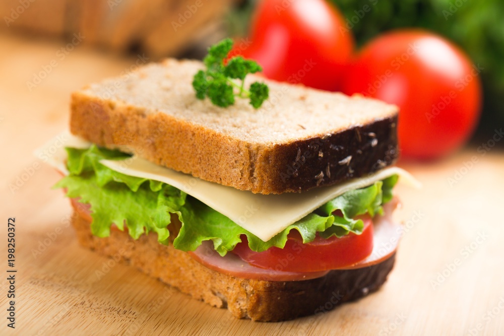 Fresh appetizing sandwich with vegetables