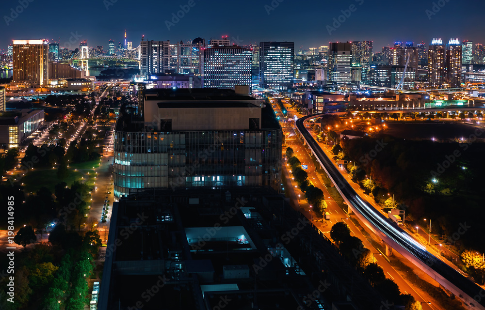 日本东京台场夜间鸟瞰图