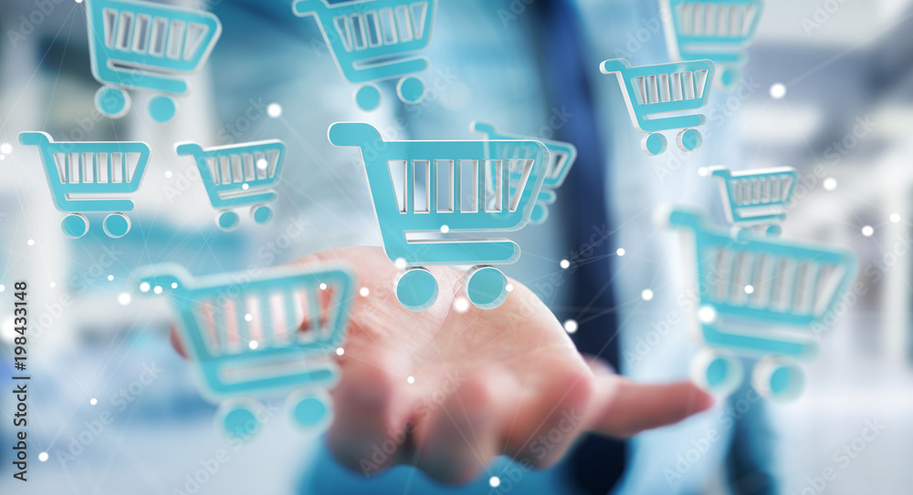 Businessman using digital shopping icons 3D rendering