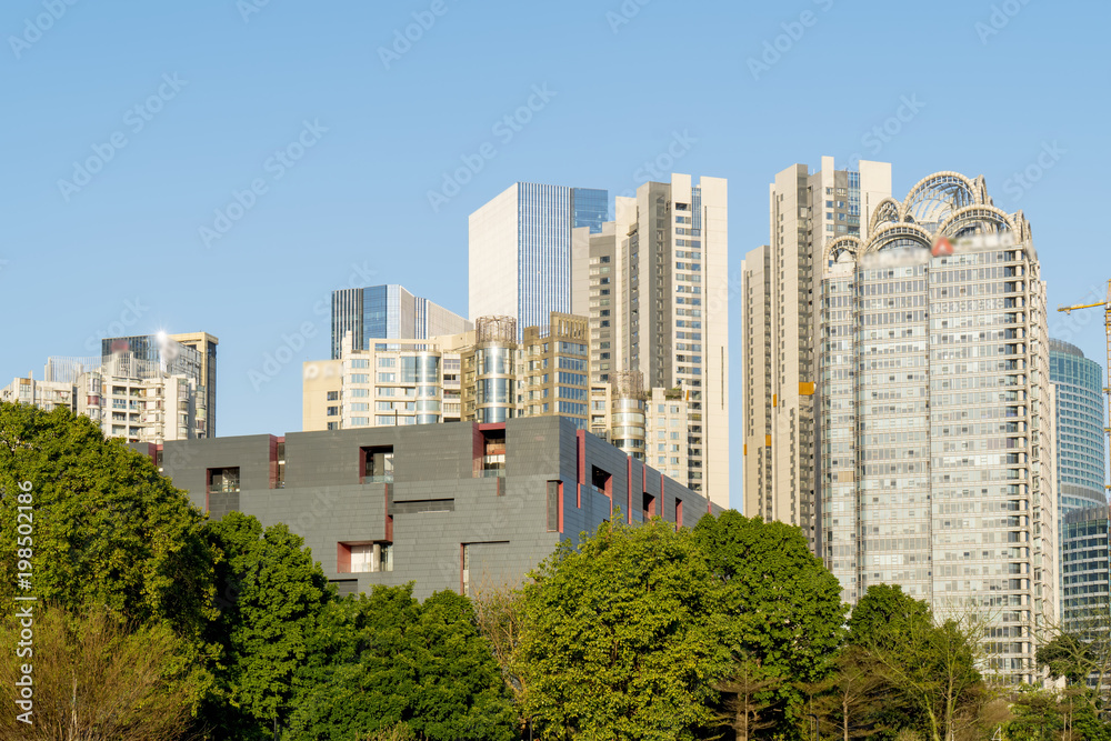 Commercial building has a low angle view in shanghai China