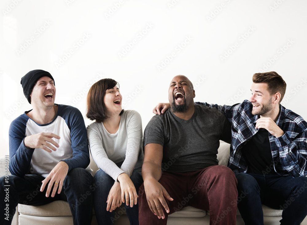 Group of diverse friends hanging out together