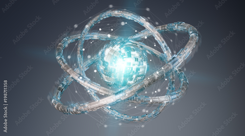 Futuristic torus technology textured object 3D rendering