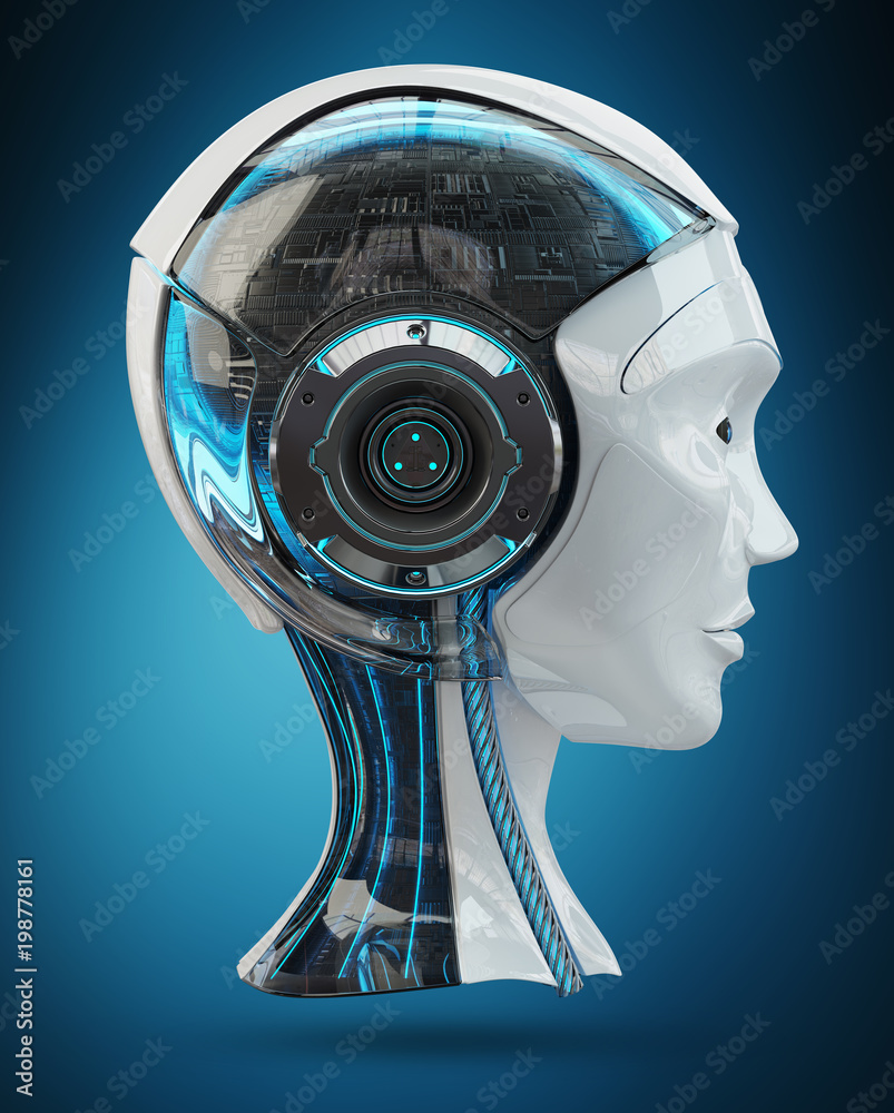 Cyborg head artificial intelligence 3D rendering