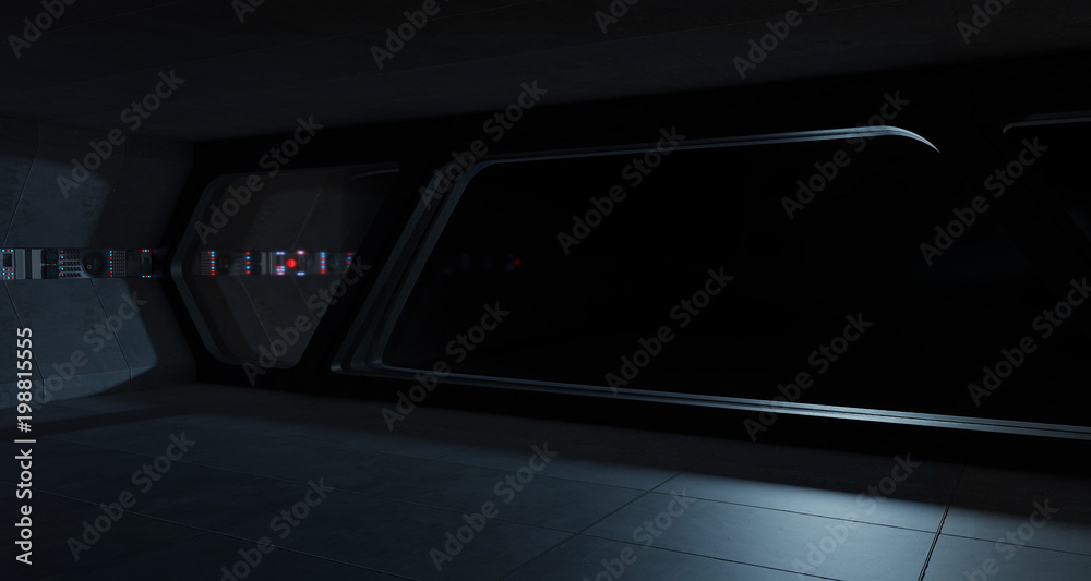 Spaceship futuristic interior with window view