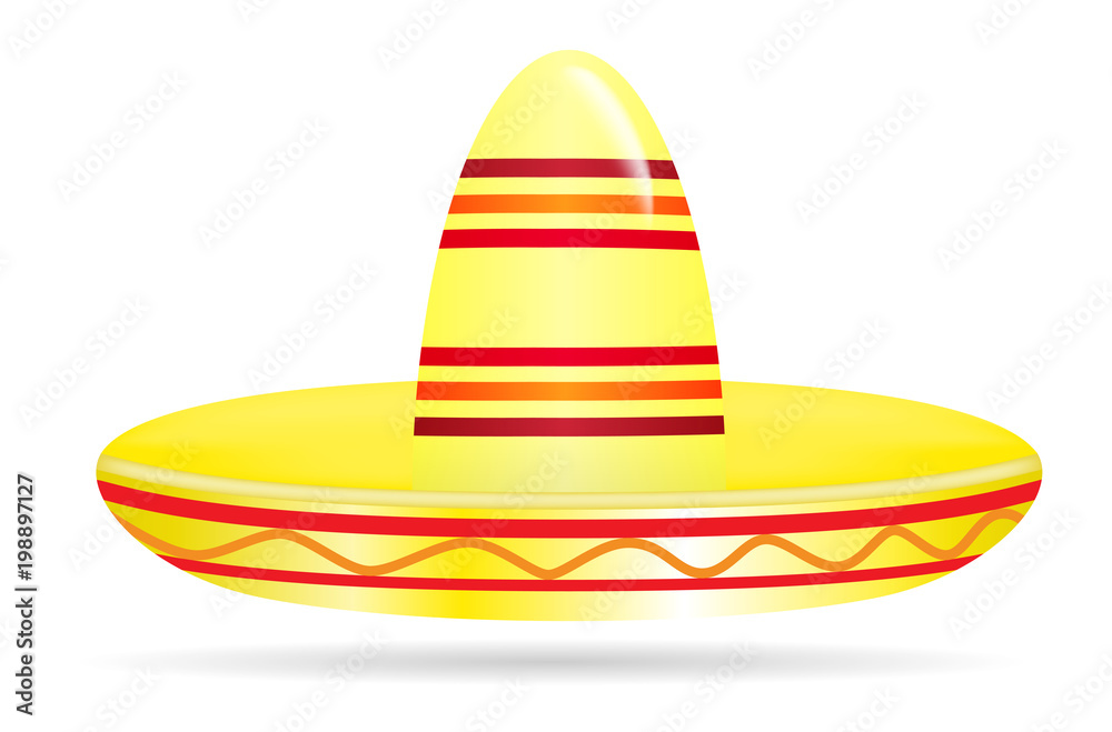 Naturalistic colorful sombrero on White Background. Vector Illustration