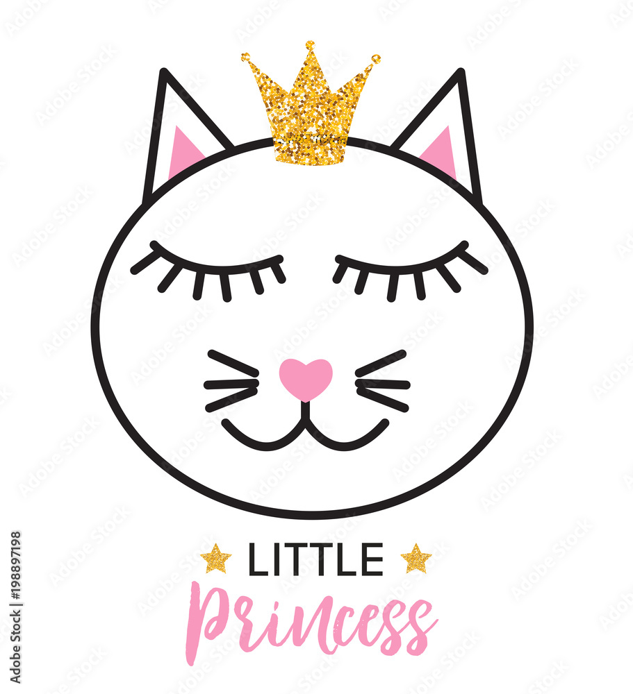 Little Cute Cat Princess Vector Illustration