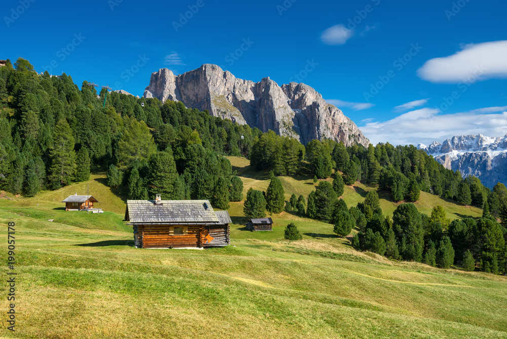 Mountain valley in the Italy alps. Beautiful natural sunset in the summer time