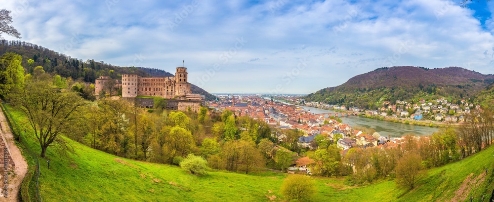 Heidelberg panorama with famous Heidelberg Castle in springtime, Baden-Württemberg, Germany