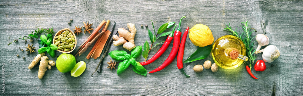 Fresh aromatic herbs and spices for cooking