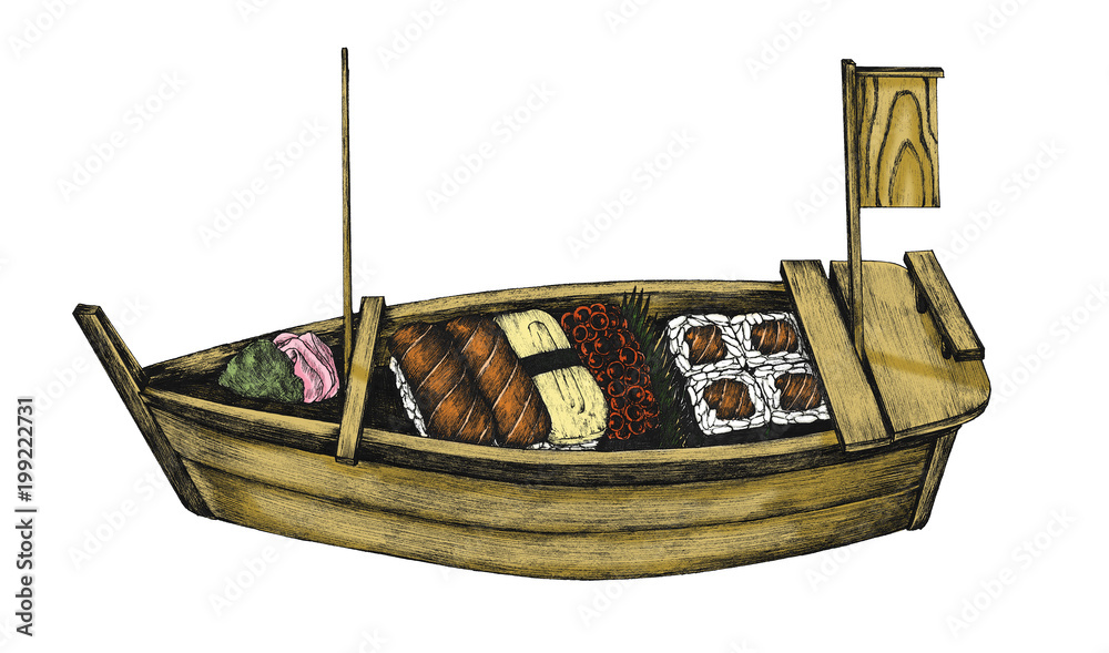 Hand drawn sushi boat