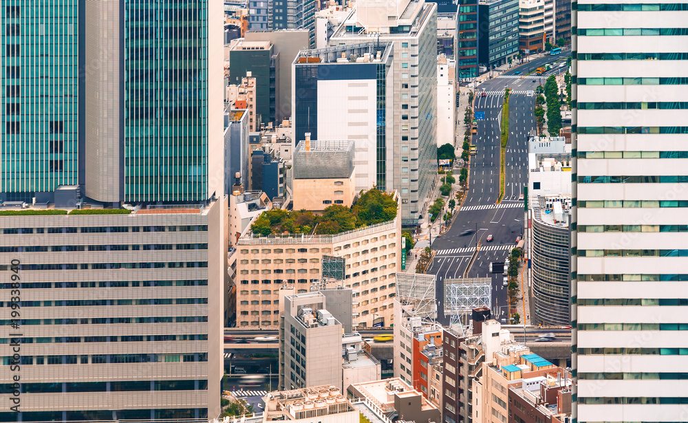 Aerial view of the Tokyo cityscape toward sunset