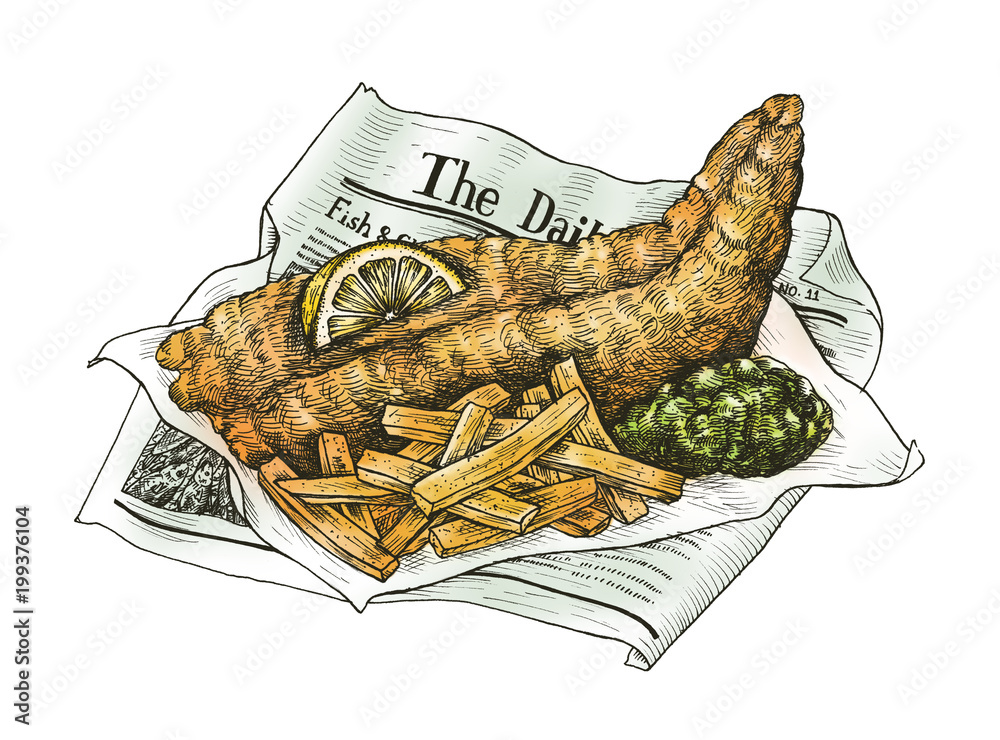 Hand drawn fish and chips