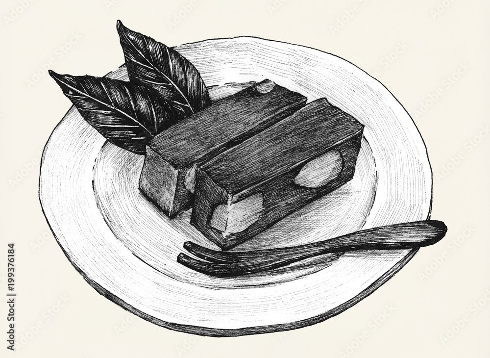 Hand drawn mizu yokan Japanese traditaional dessert