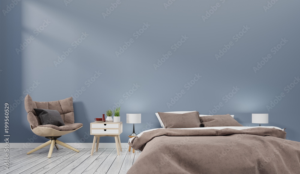 Bedroom interior armchair placed in the corner have gray walls ,3d rendering