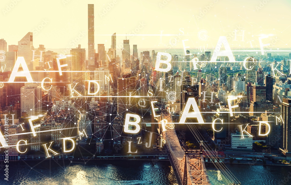 Alphabets with the New York City skyline near Midtown