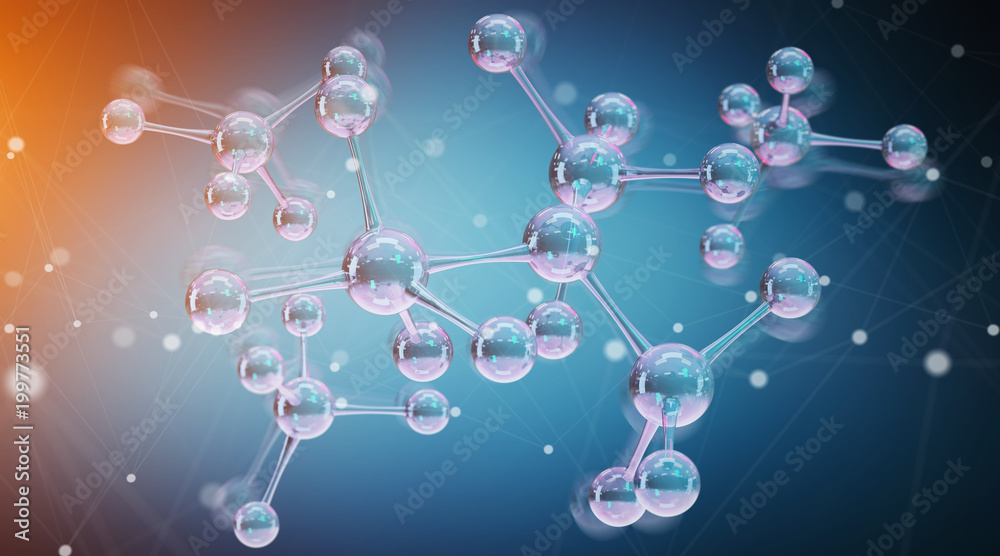 Modern digital molecule structure 3D rendering