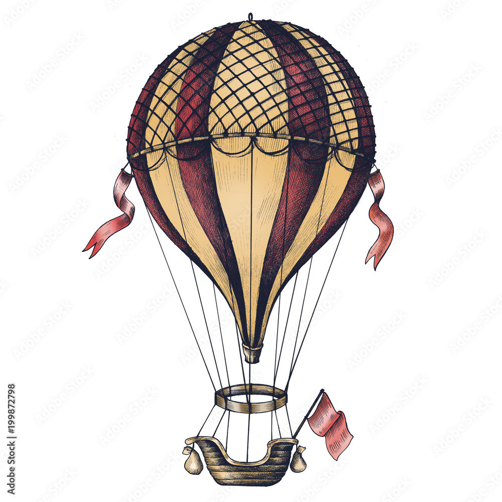 Hot air balloon vintage style illustration