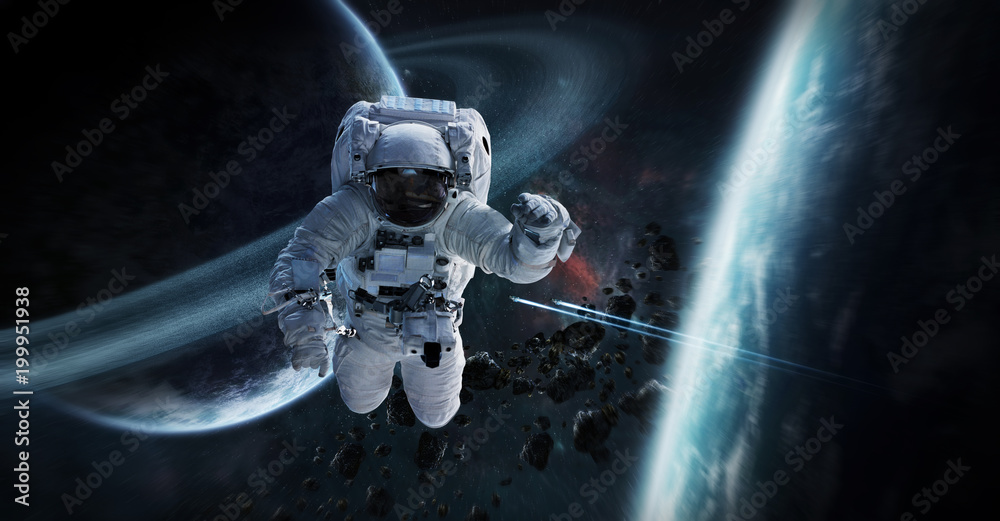 Astronaut floating in space 3D rendering elements of this image furnished by NASA