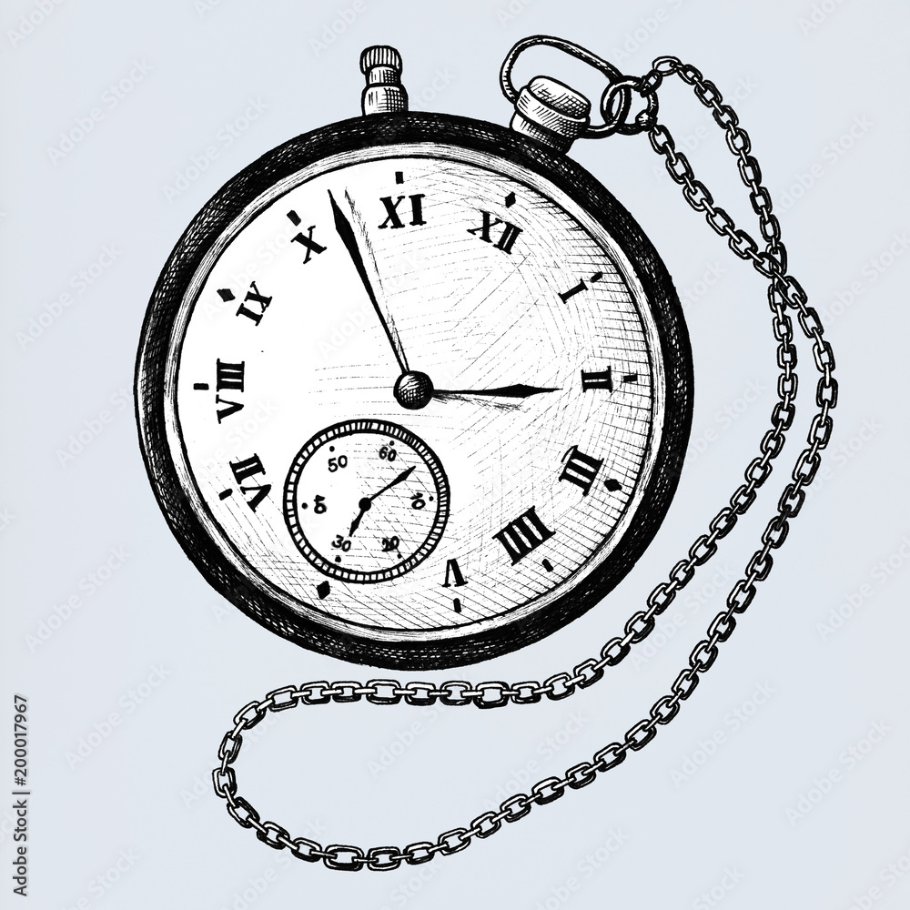 Hand drawn pocket watch isolated on background