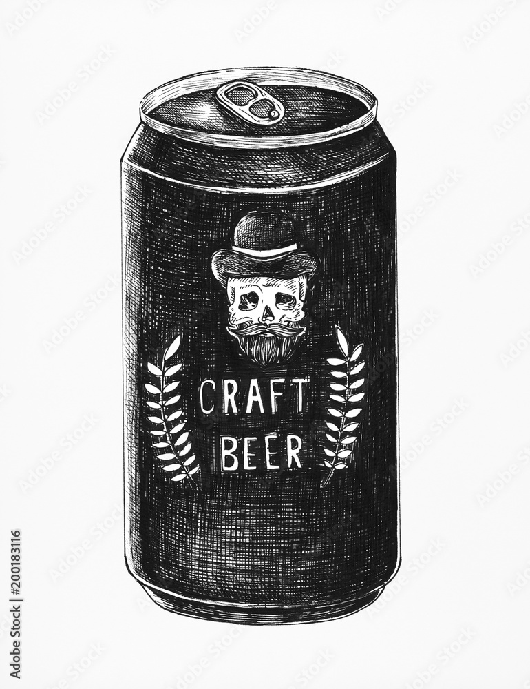 Hand-drawn craft beer can