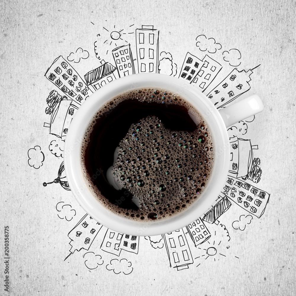 Ð¡up of coffee and illustration