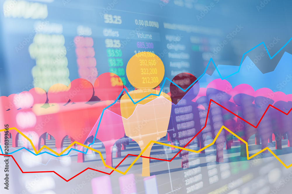 stock financial chart business ideas concept with 3d rendering people with stock chart graph and lin