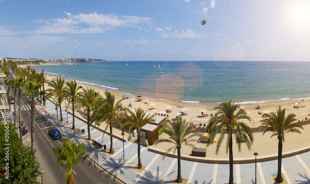 View of Salou Platja Llarga Beach in Spain during sunny day