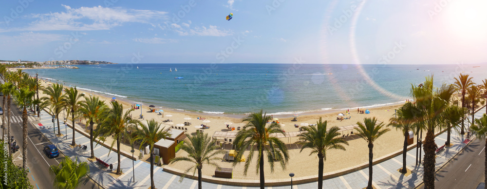 View of Salou Platja Llarga Beach in Spain during sunny day