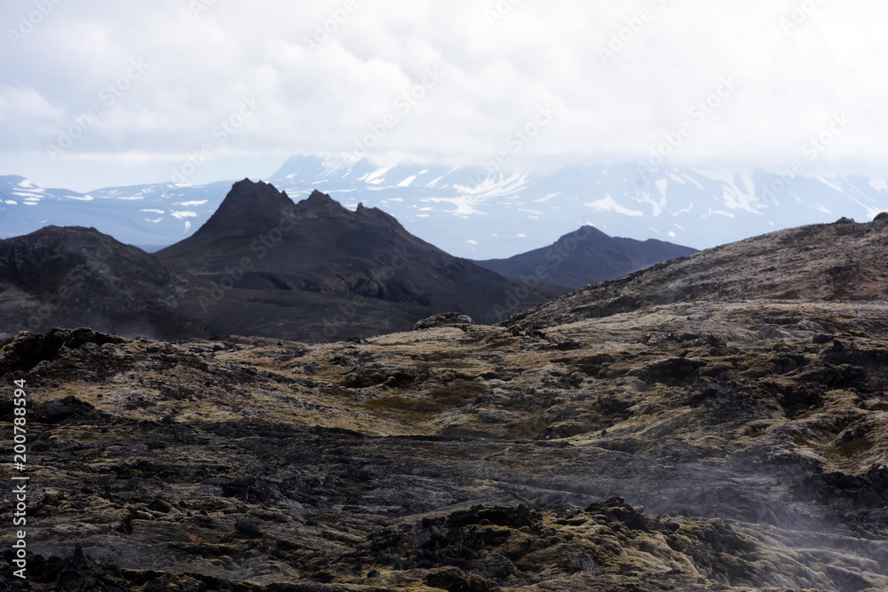 欧洲冰岛克拉弗拉火山附近Leirhnjukur地热谷的熔岩田。