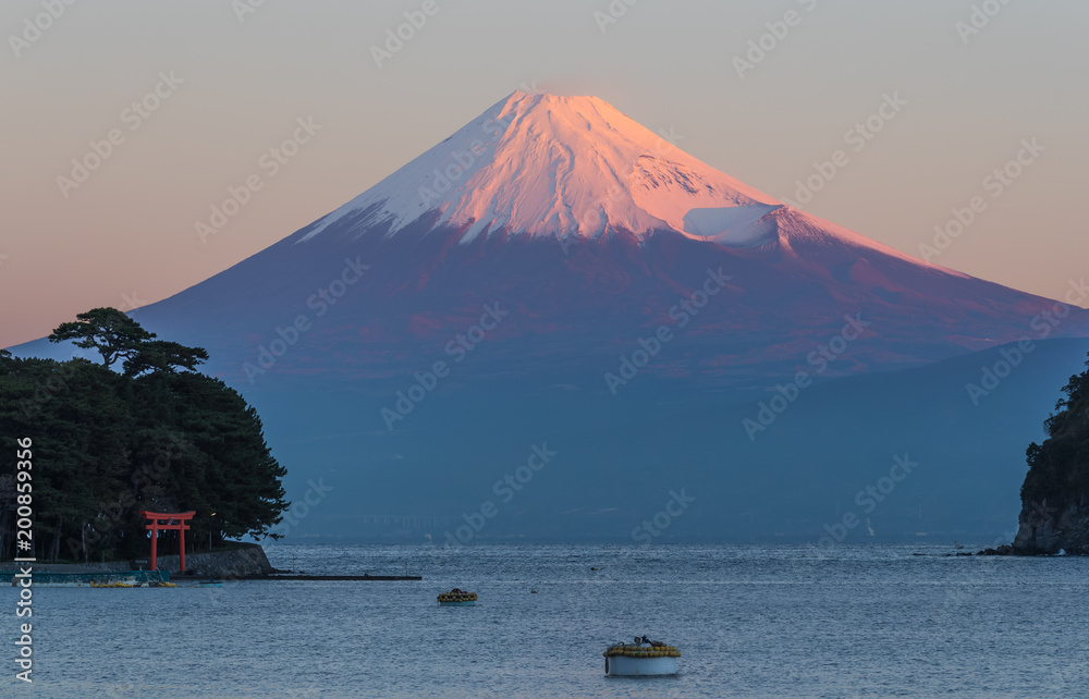 静冈县伊豆市冬季富士山和日本海