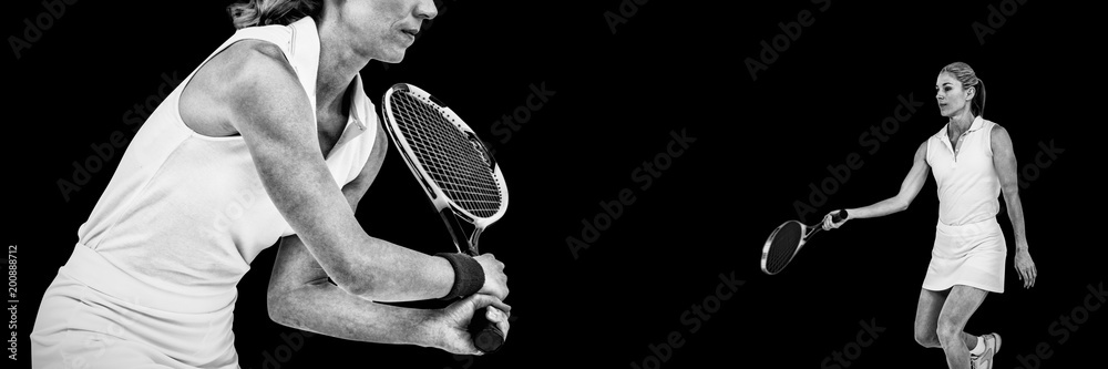 Composite image of athlete playing tennis with a racket 