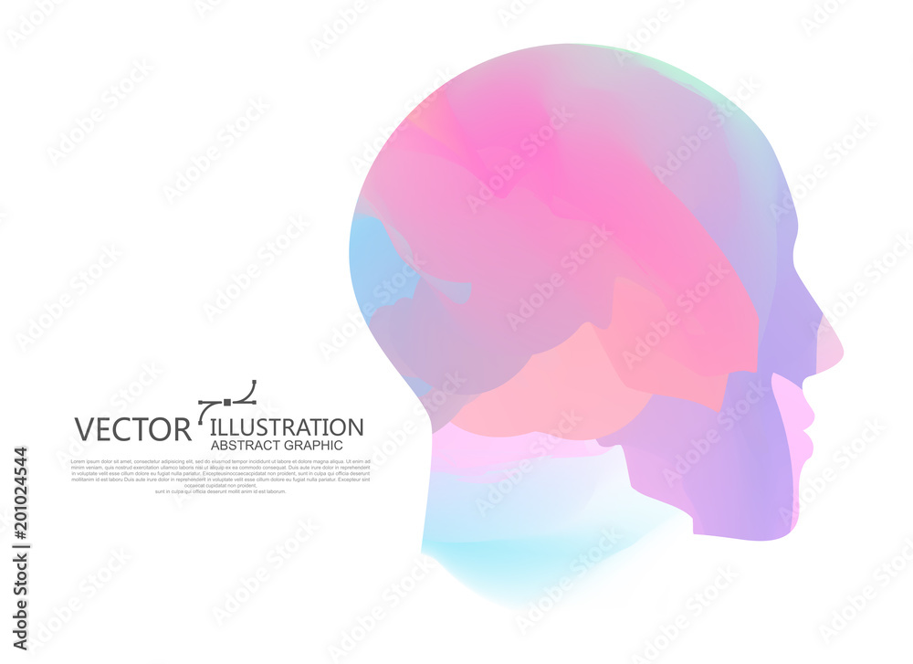 渐变的颜色被混合到男性头部的形状中，矢量图。