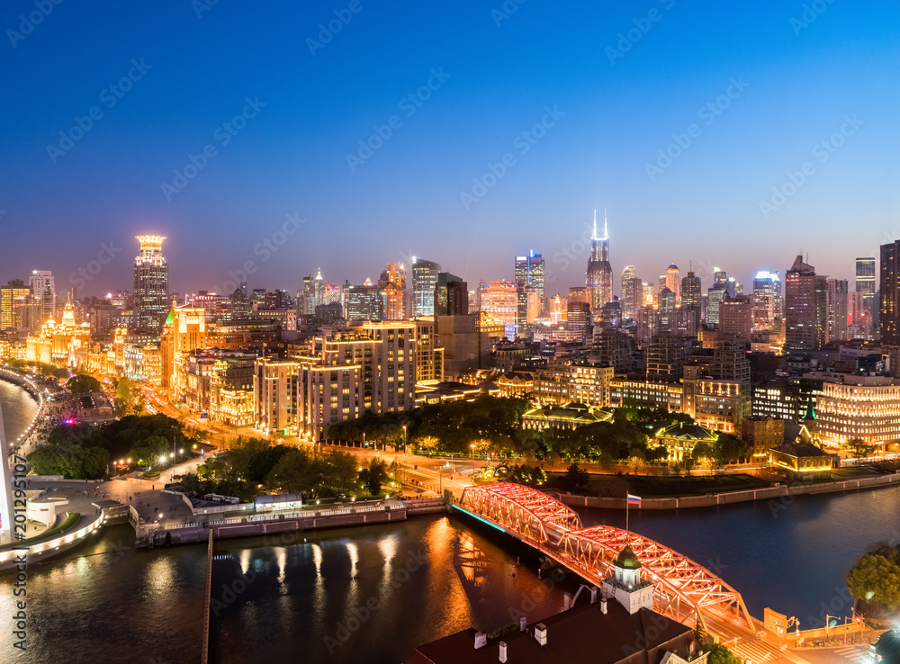 night scene of the bund and garden bridge