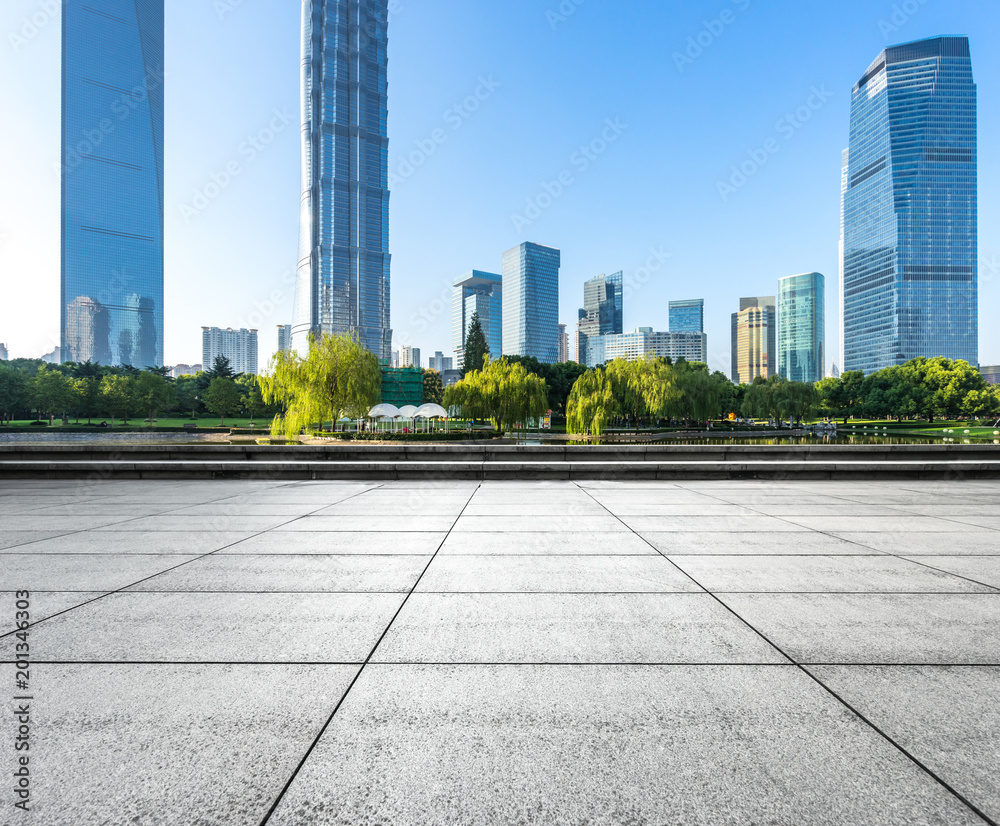 empty floor with modern office building