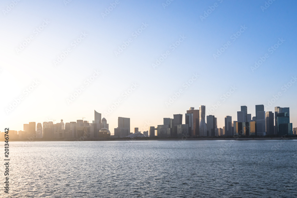 panoramic skyline during sunset