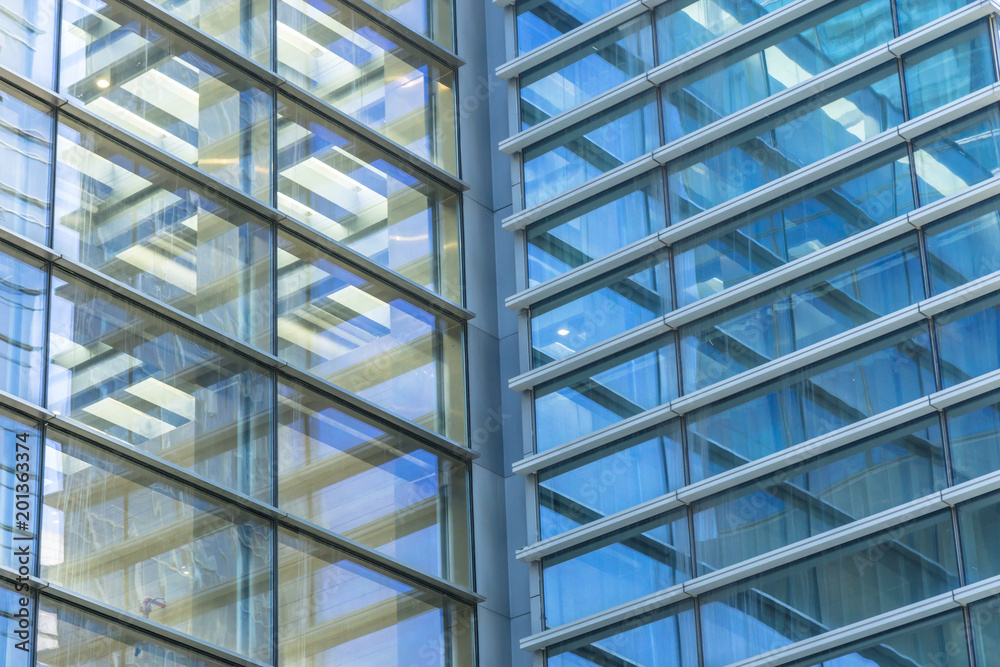 close up of modern glass building